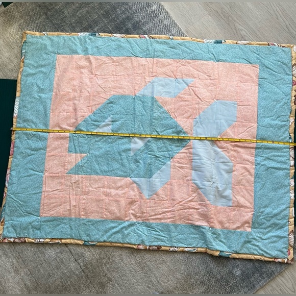 Fish Quilt Handmade Peach Blue Baby Blanket Nautical Ocean Nursery Kids Room - Picture 3 of 6